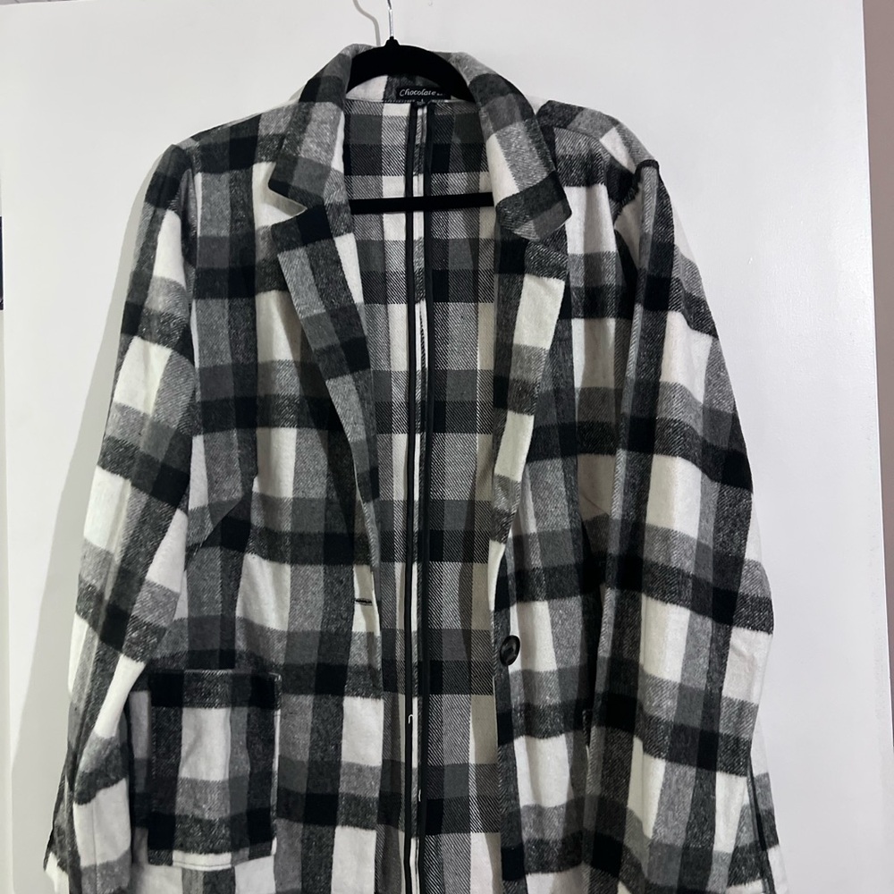Plaid Black & White Checkered Blazer Coat